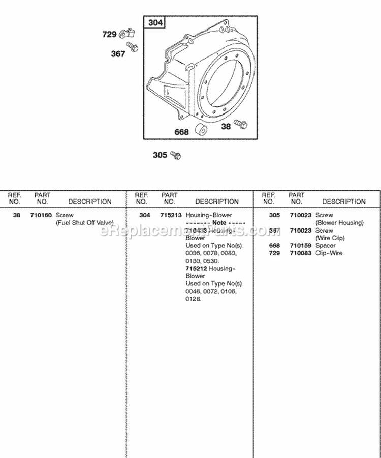 Blower Housing Diagram and Parts List for  Briggs and Stratton Engine